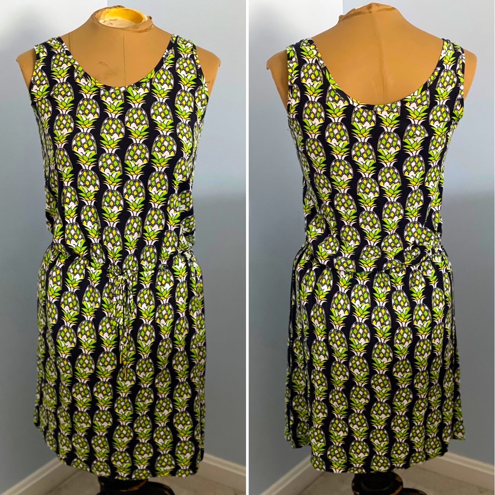 Banana Republic stretch cotton pineapple dress with elastic waist - size M